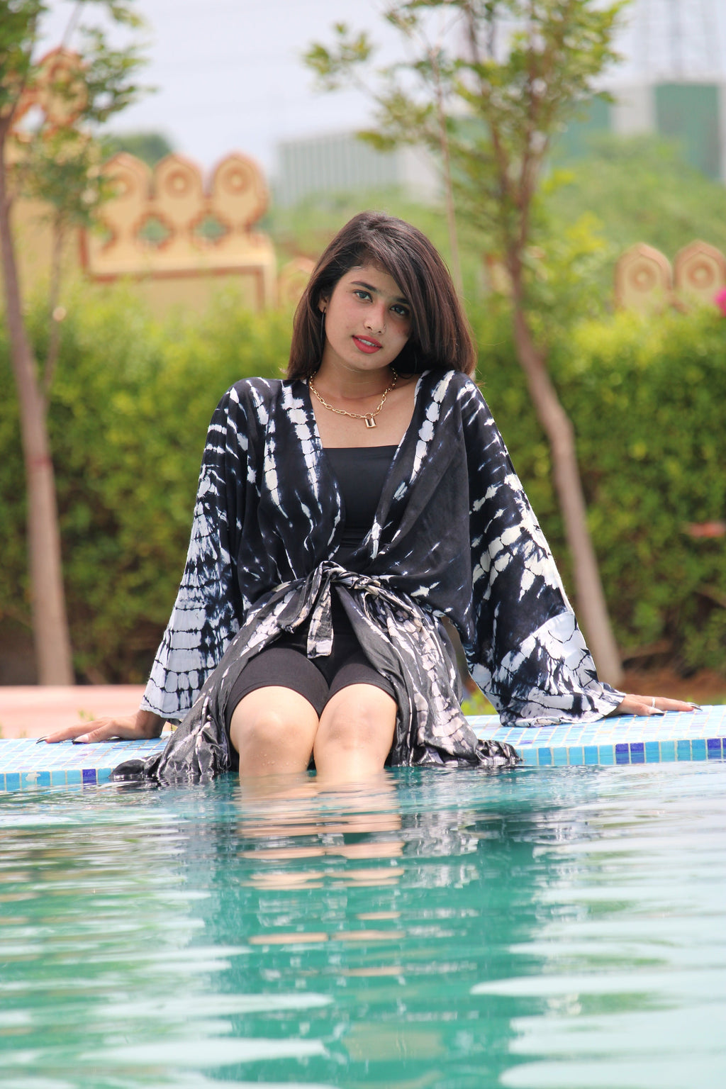 Tie Dye Rayon Kaftan Dress: Long Sleeve Kimono