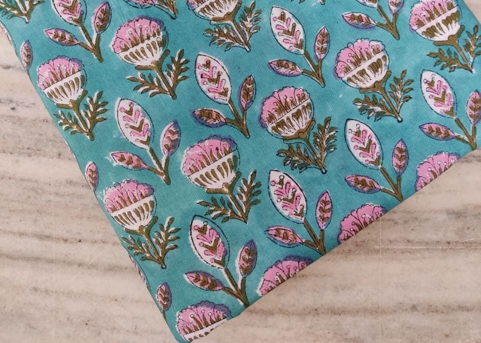 Indian Hand Block Print Fabric, Floral 100% Cotton Quilting Fabric By The Yard, Fabric For Dress Making, Loose Running Fabric, Napkin Fabric
