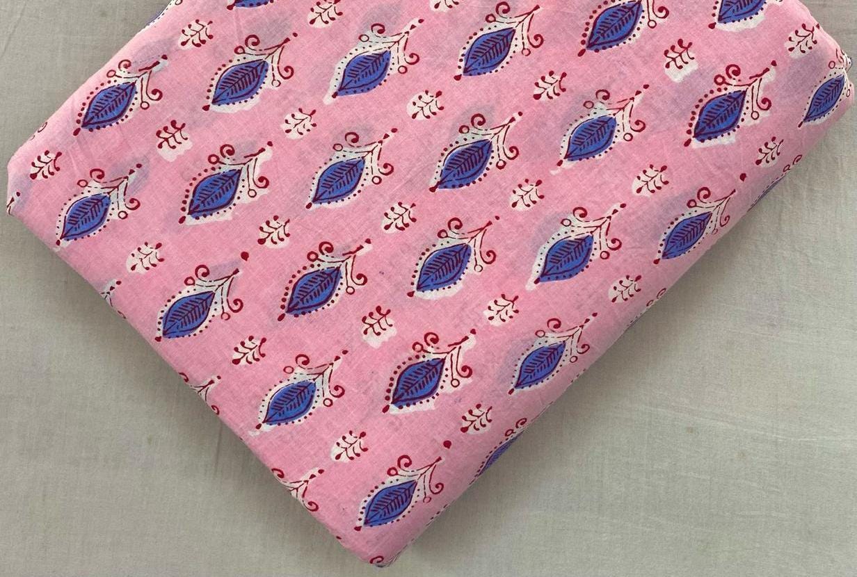 PinkIndian Hand Block Print Fabric, 100% Cotton Quilting Fabric By The Yard, Fabric For Dress Making, Loose Running Fabric, Napkin Fabric