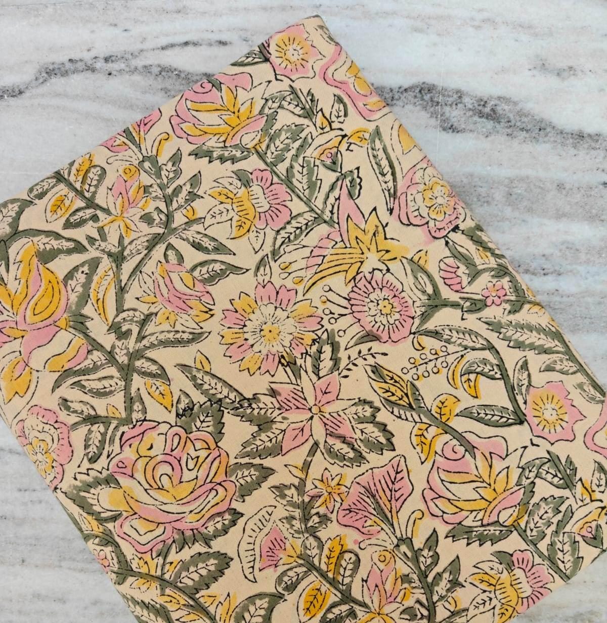 Green Floral Cotton Fabric, Colourful Hand Block Print Fabric By The Yard, Indian Soft Cotton for Quilting, Dressmaking, Sewing & Crafts