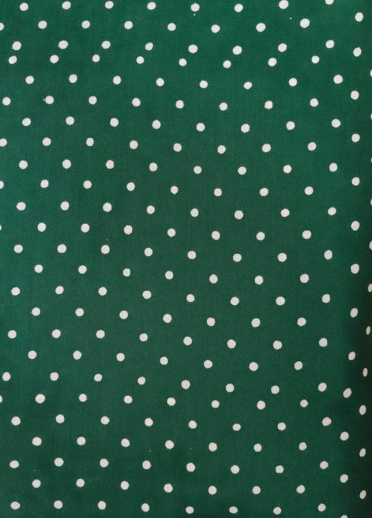 Green Polka Dot Cotton Fabric, Dark Green Fabric with White Dots, Quilting Cotton, Sewing Fabric, Dressmaking Fabric, Classic Dot Print