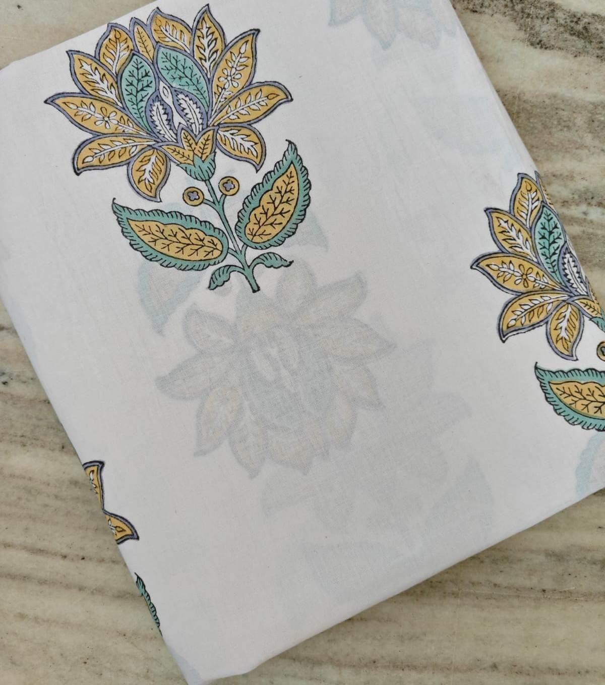 Blue Floral Cotton Fabric, Indian Block Print Fabric, Small Buti Print Cotton, Soft Lightweight Dressmaking Fabric, Quilting Craft Textile