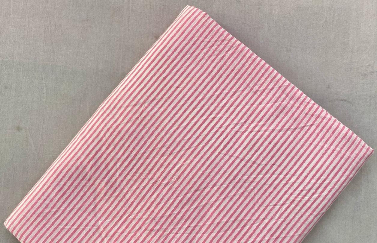 Pink Color Hand Block Print Fabric, 100% Cotton Quilting Fabric By The Yard, Fabric For Dress Making, Running Fabric, Duvet Cover Fabric