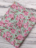 Green Floral Hand Block Print Cotton Fabric: Indian Quilting Textile