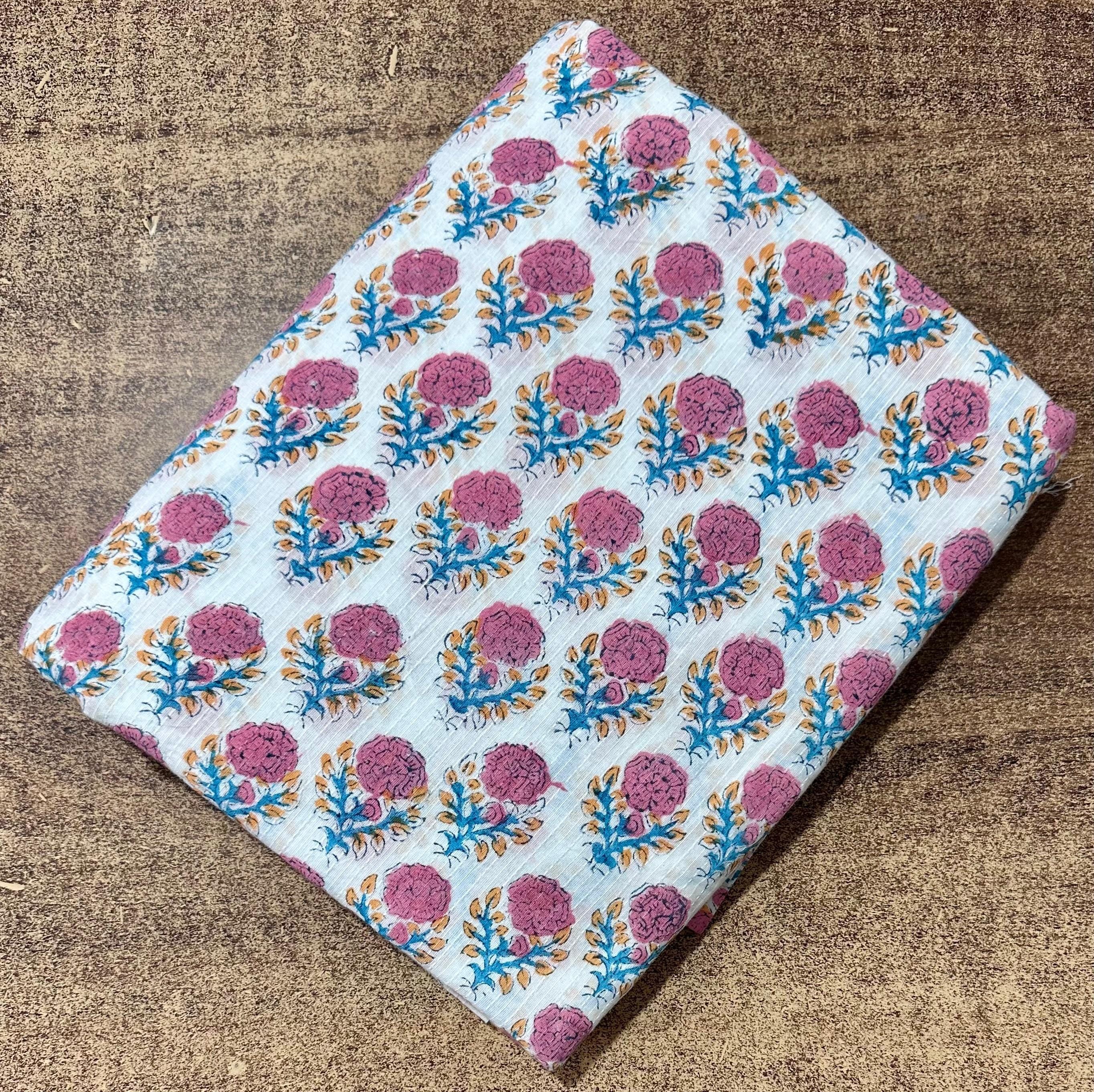 Colourful Indian Hand Block Print Fabric, Soft Cotton Fabric, Floral 100% Cotton Fabric By The Yard, Fabric For Loose Running Textile Fabric