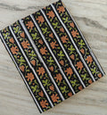 Black Floral Stripe Cotton Fabric – Orange & Green Block Print Fabric by the Yard – Indian Handmade Sewing Textile For Dress Making, Napkins