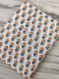 Yellow Floral Cotton Fabric by the Yard, White Block Print Fabric, Quilting, Sewing, Dressmaking, Craft Material, Loose Running Fabric