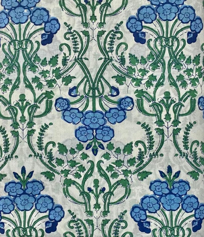 Designer Hand Block Print Fabric, Floral 100% Cotton Quilting Fabric By The Yard, Dressmaking Fabric, Loose Running Fabric, Textile Fabric