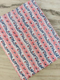 Pink Blue Floral Vine Stripe Cotton Fabric | Indian Block Print Cotton Fabric | Soft Breathable Craft Fabric | Dressmaking Quilting Fabric
