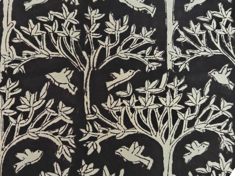 Black and White Cotton Fabric by Yard, Bird Tree Block Print Fabric, Indian Hand Block Cotton, Nature Botanical Fabric for Dressmaking