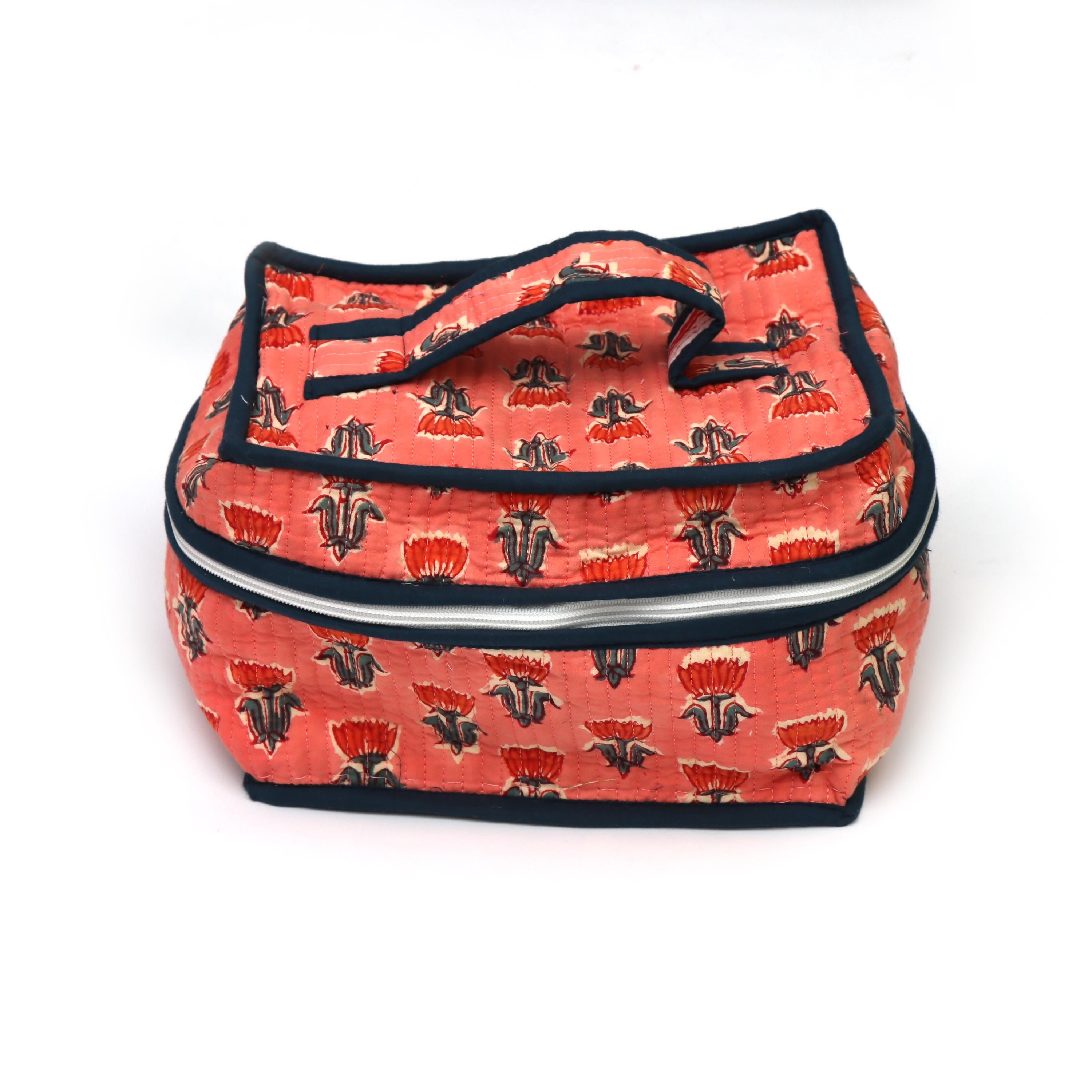 Handmade Quilted Cosmetic Bag | Floral Fabric Makeup Organizer | Zipper Vanity Travel Pouch | Toiletry Storage Bag Gift for Her | Gifts Bags