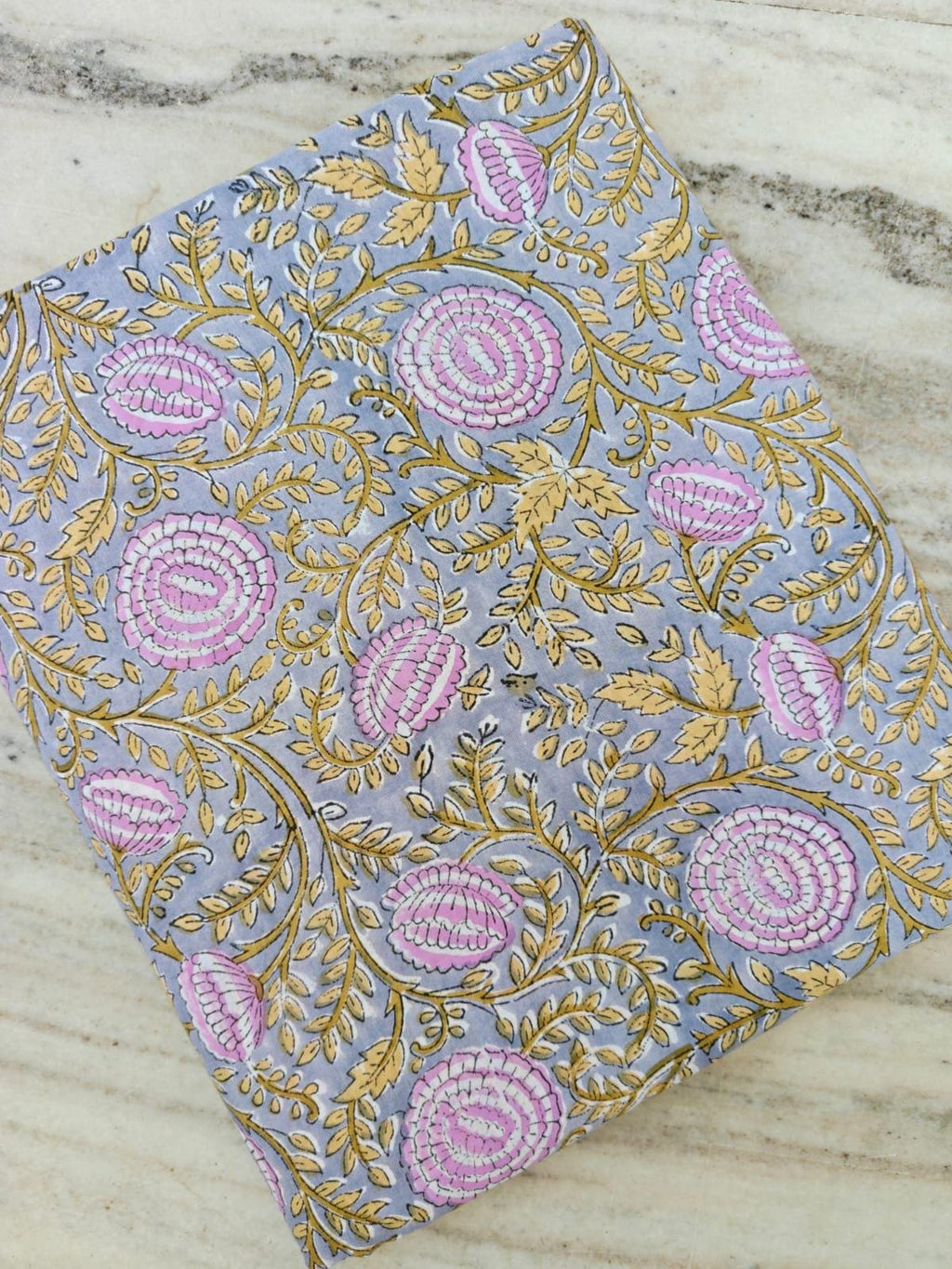 Hand Block Print Cotton Fabric, Pink Floral on Grey Fabric, Indian Botanical Cotton, Soft Lightweight Sewing Fabric, Quilting Dressmaking