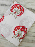 Red and White Designer Hand Block Print Fabric, Floral 100% Cotton Quilting Fabric By The Yard, Fabric For Dressmaking, Loose Running Fabric