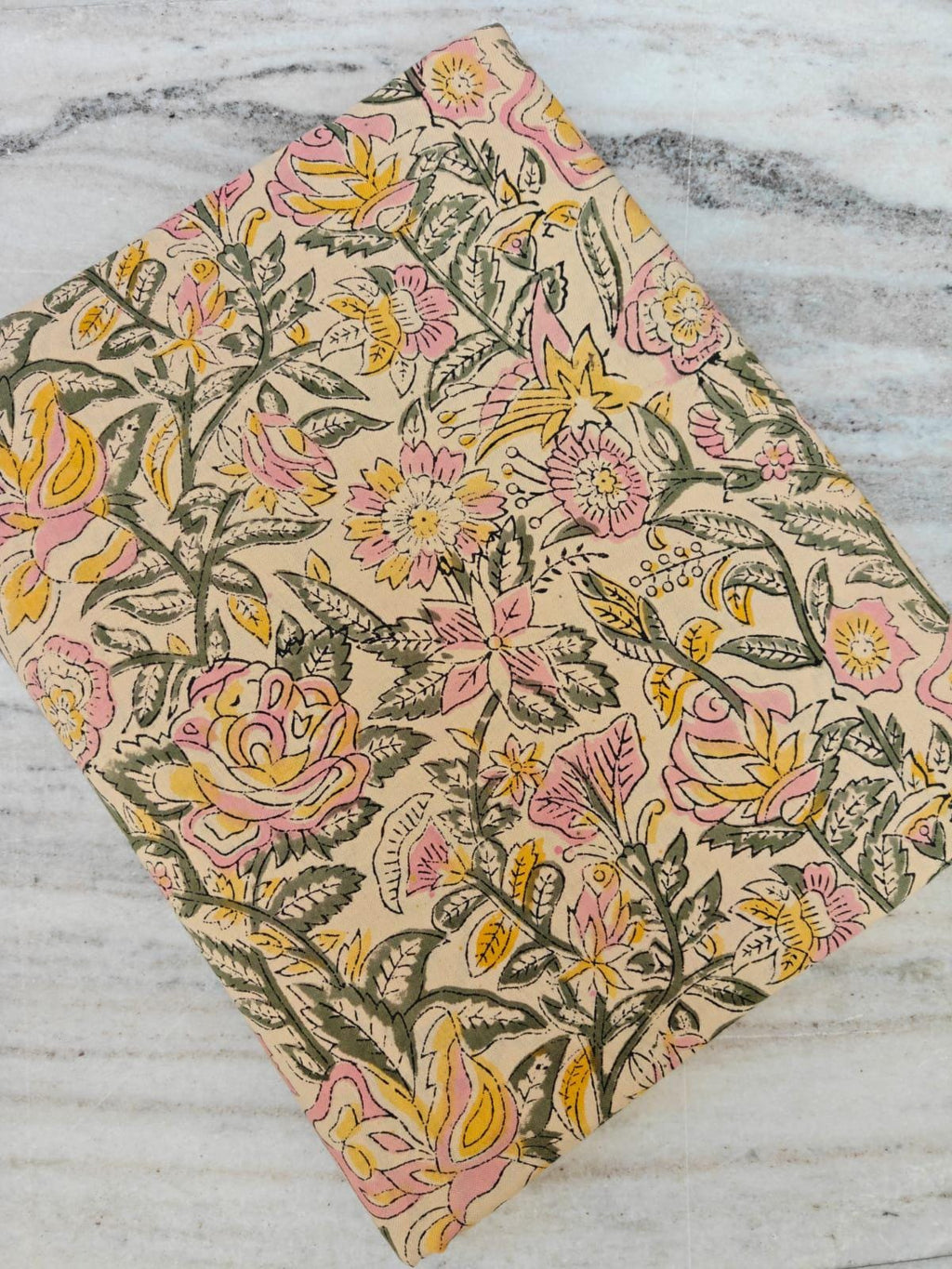 Green Floral Cotton Fabric, Colourful Hand Block Print Fabric By The Yard, Indian Soft Cotton for Quilting, Dressmaking, Sewing & Crafts