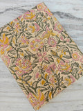 Green Floral Cotton Fabric, Colourful Hand Block Print Fabric By The Yard, Indian Soft Cotton for Quilting, Dressmaking, Sewing & Crafts