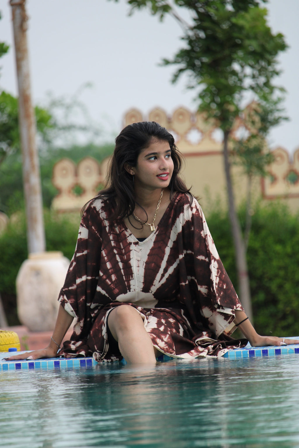 Tie Dye Rayon Kaftan: Long Sleeve Beach Cover-Up