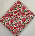 Red Pink Floral Cotton Fabric by Yard, Vintage Flower Print on Cream Base, Indian Block Print Cotton, Quilting Dressmaking Craft Fabric