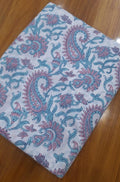 Paisley Floral Cotton Fabric, Hand Block Print Cotton Fabric, Indian Cotton Fabric by Yard, Pink Blue Boho Fabric, Quilting Sewing Fabric