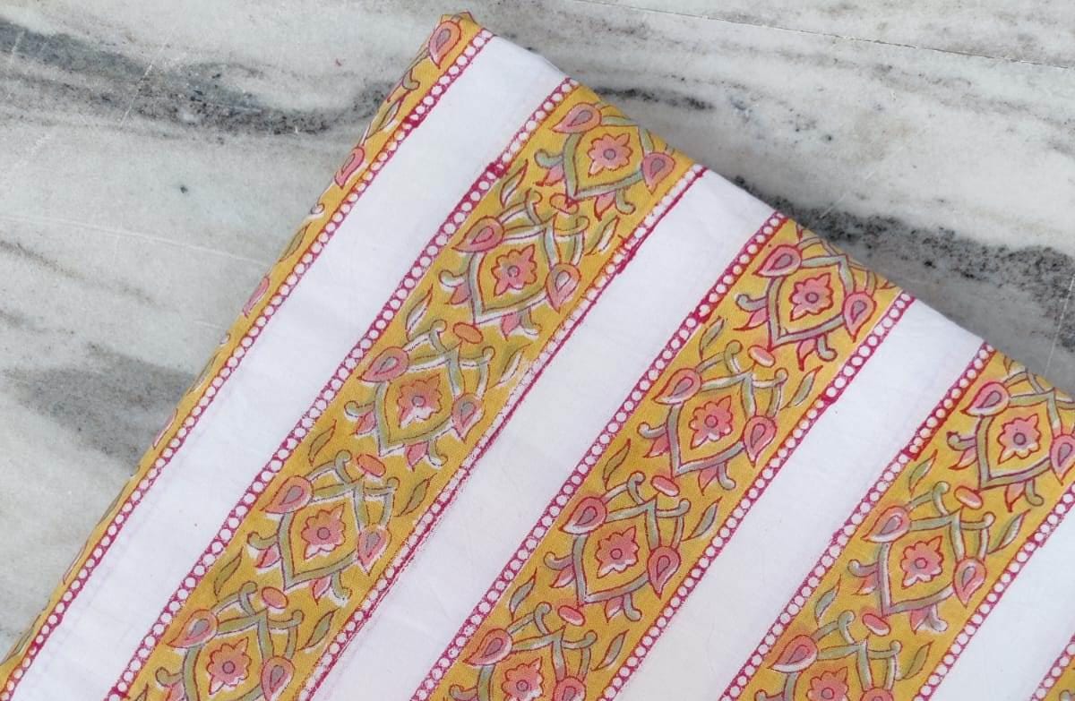 Indian Hand Block Print Fabric, 100% Cotton Quilting Fabric By The Yard, Fabric For Duvet Cover, Loose Running Fabric, Dress Making Fabric