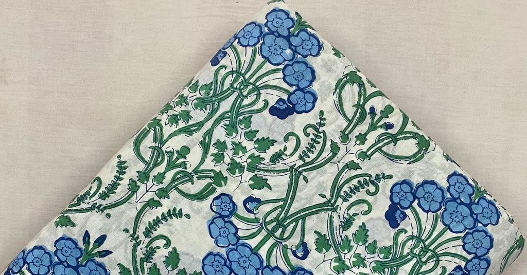 Designer Hand Block Print Fabric, Floral 100% Cotton Quilting Fabric By The Yard, Dressmaking Fabric, Loose Running Fabric, Textile Fabric