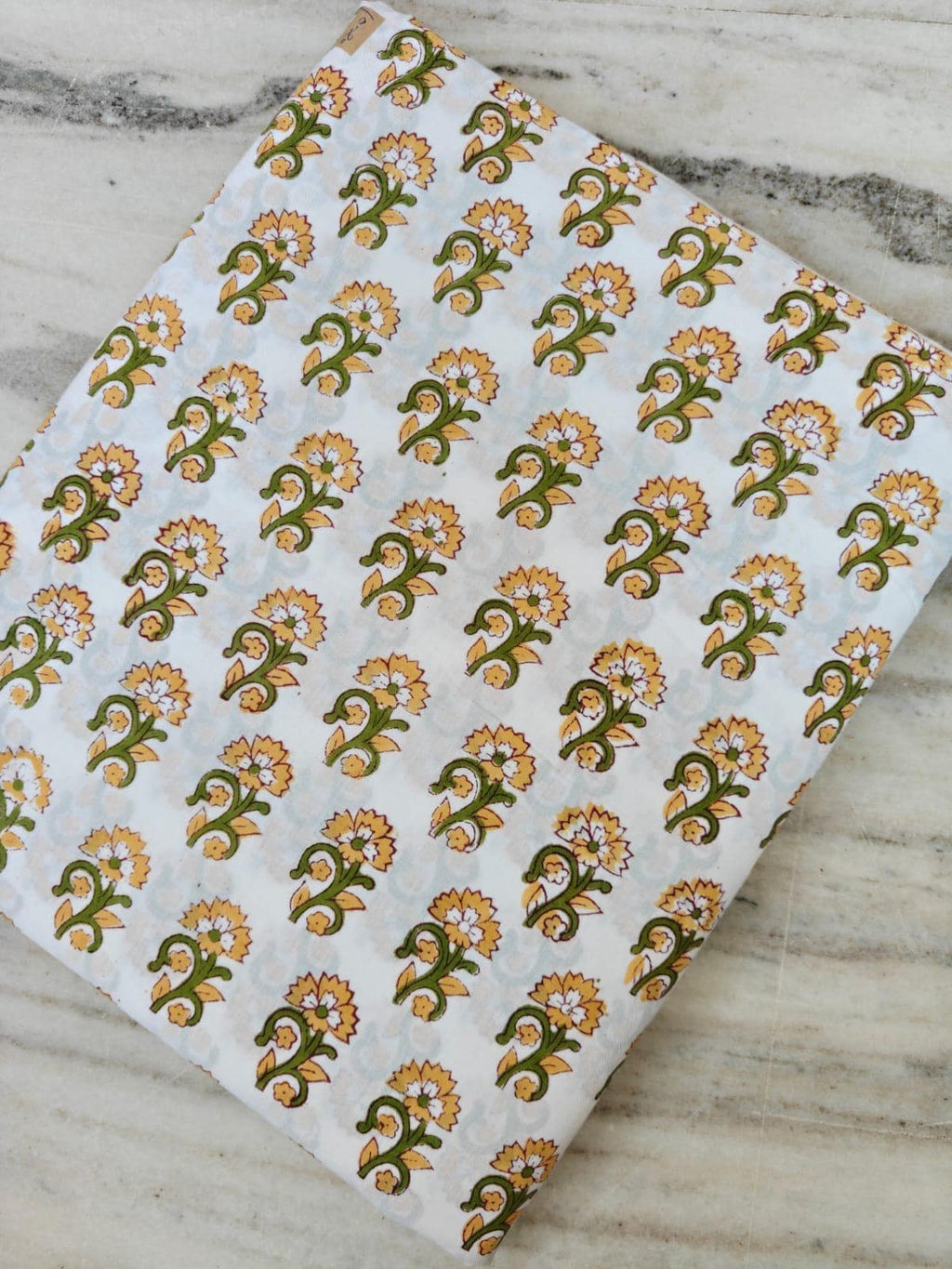 Hand Block Printed Cotton Fabric, Floral Buti Print Fabric by the Yard, Soft White Fabric for Dressmaking, Quilting & Home Decor Fabric