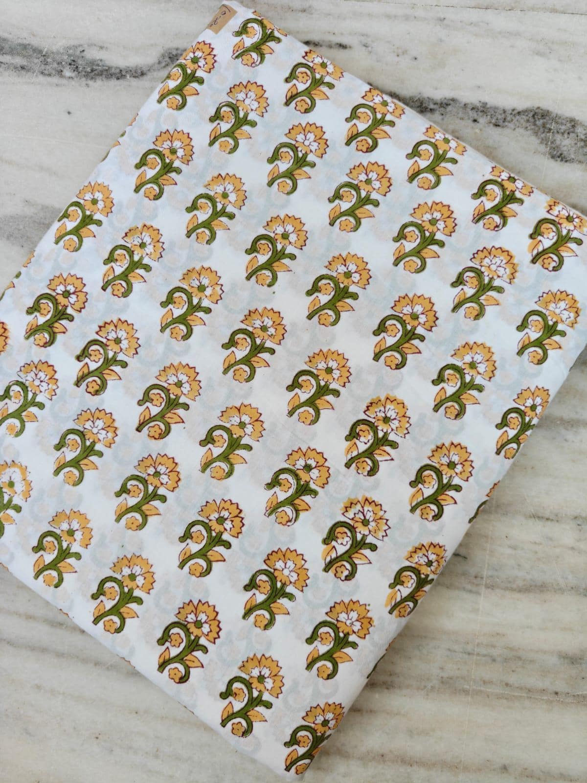 Hand Block Printed Cotton Fabric, Floral Buti Print Fabric by the Yard, Soft White Fabric for Dressmaking, Quilting & Home Decor Fabric