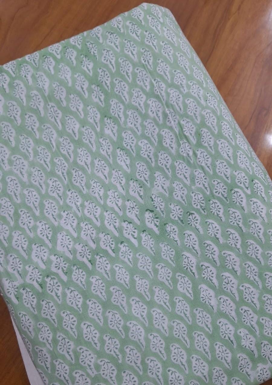 Green Paisley Cotton Fabric, Hand Block Print Fabric, Indian Cotton Fabric by Yard, Soft Quilting Dressmaking Fabric, Boho Print Fabric