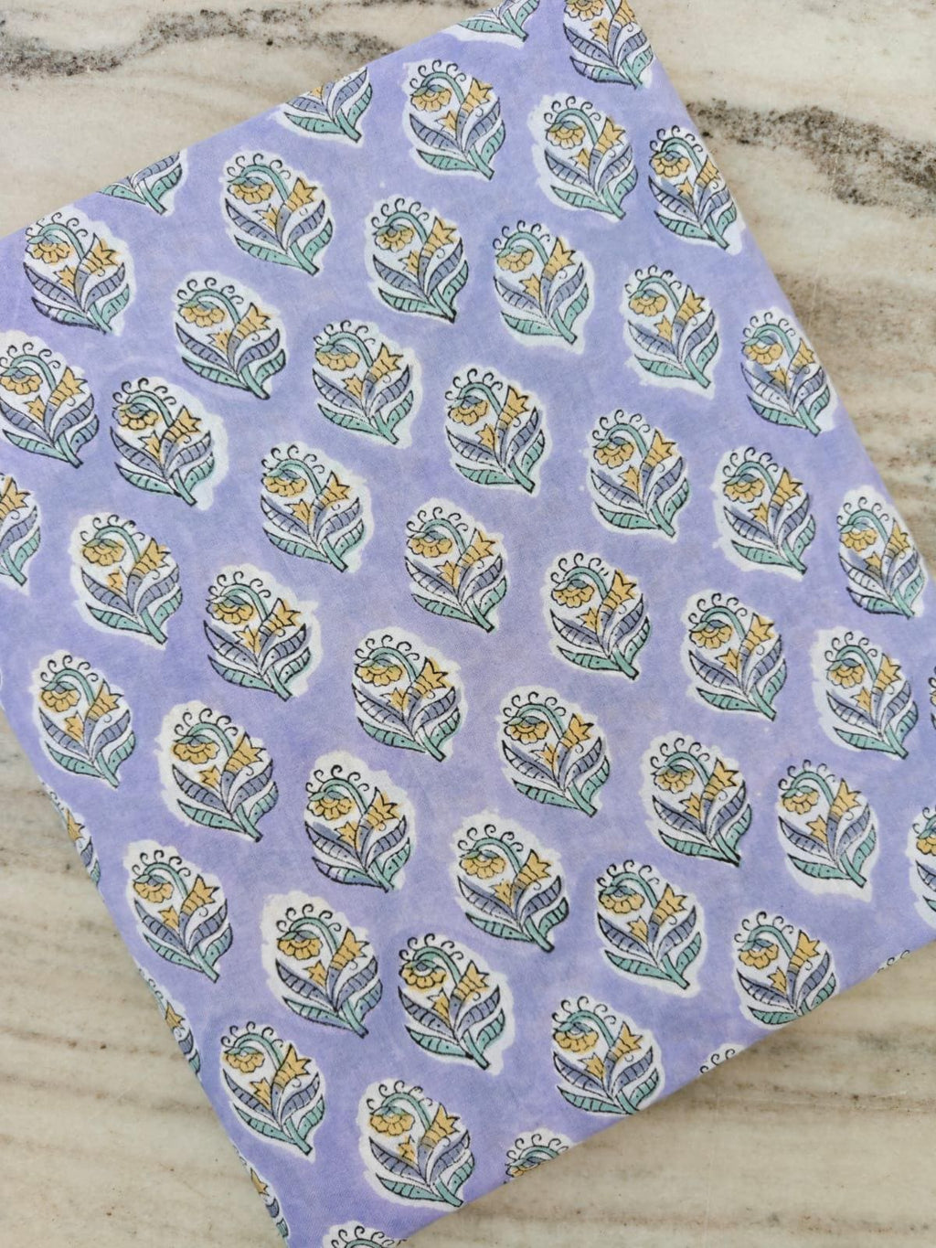 Lavender Floral Cotton Fabric by the Yard, Small Buta Block Print Style, Pastel Indian Floral Fabric, Sewing Craft, Soft Botanical Fabric