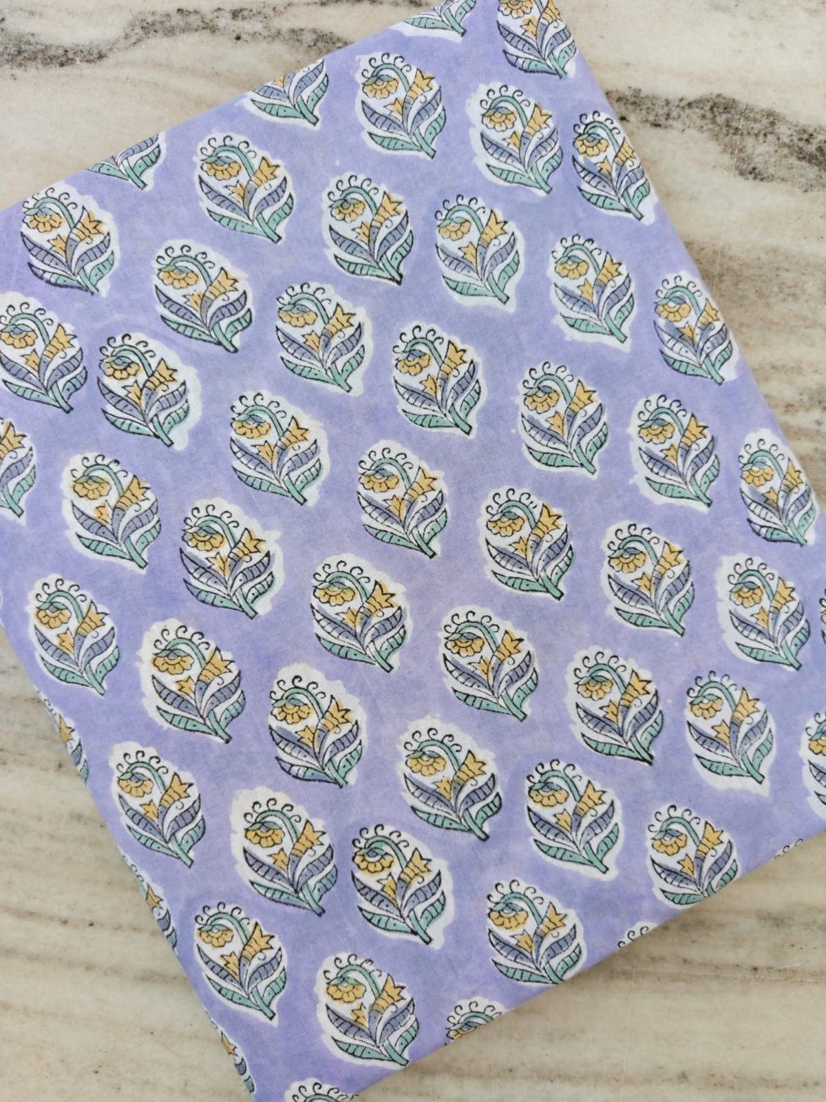 Lavender Floral Cotton Fabric by the Yard, Small Buta Block Print Style, Pastel Indian Floral Fabric, Sewing Craft, Soft Botanical Fabric