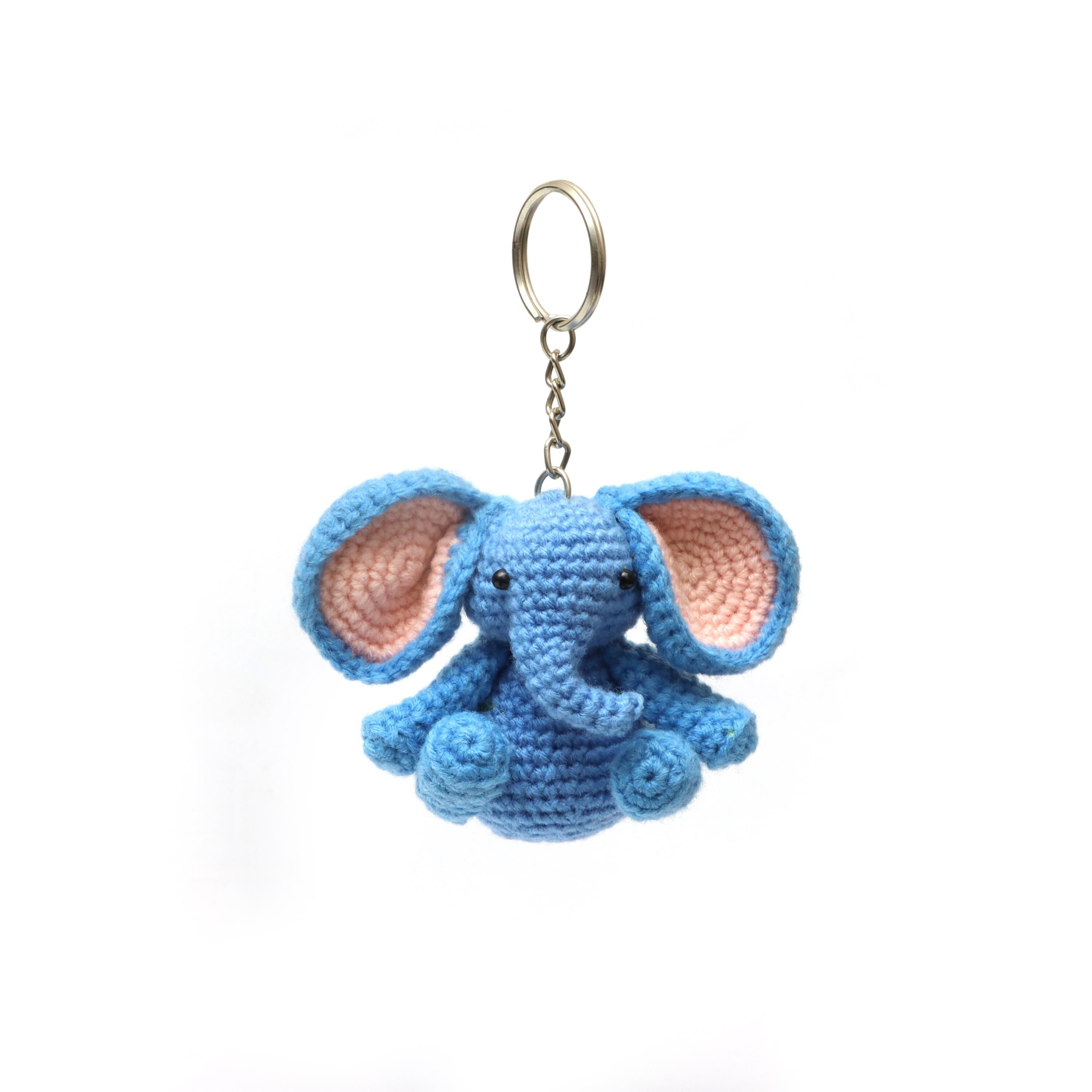 Handmade Crochet Elephant Keychain | Cute Blue Amigurumi Elephant Plush | Soft Animal Bag Charm | Elephant Lover Gift | Handmade Fabric Toy