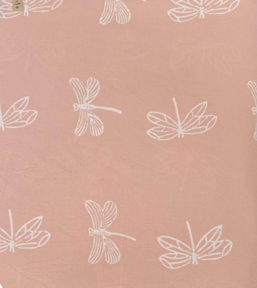 Soft Lightweight Peach Dragonfly Print Cotton Fabric, Indian Hand Block Print Fabric, 100% Cotton Fabric By The Yard, Loose Running Fabric