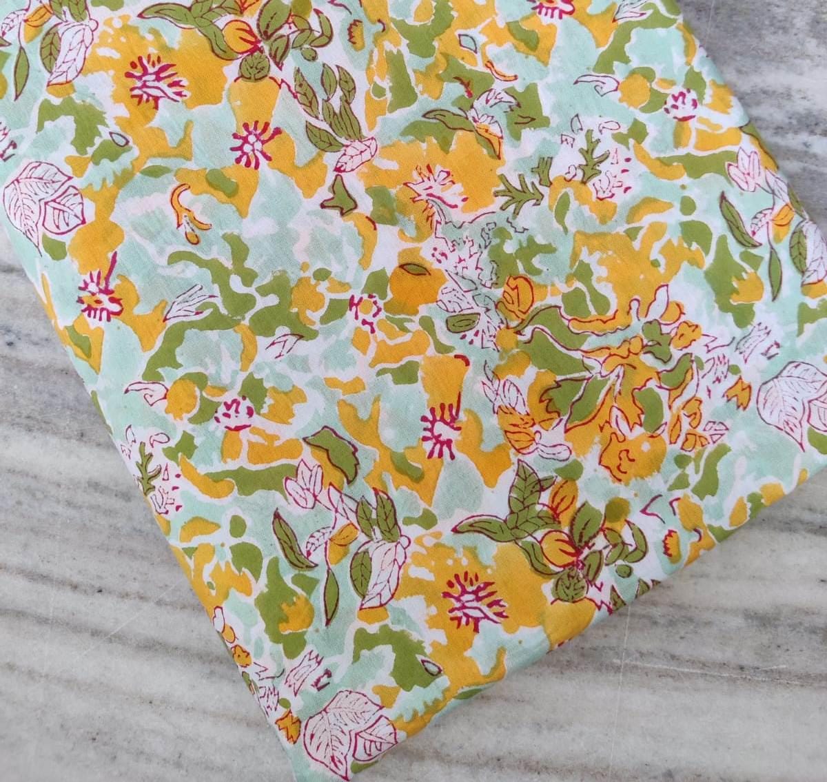 Indian Hand Block Print Fabric, Floral 100% Cotton Quilting Fabric By The Yard, Fabric For Dress Making, Loose Running Fabric, Napkin Fabric
