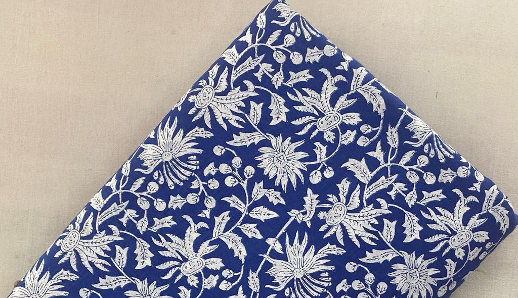Indian Hand Block Print Fabric, Floral 100% Cotton Quilting Fabric By The Yard, Fabric For Dress Making, Loose Running Fabric, Napkin Fabric