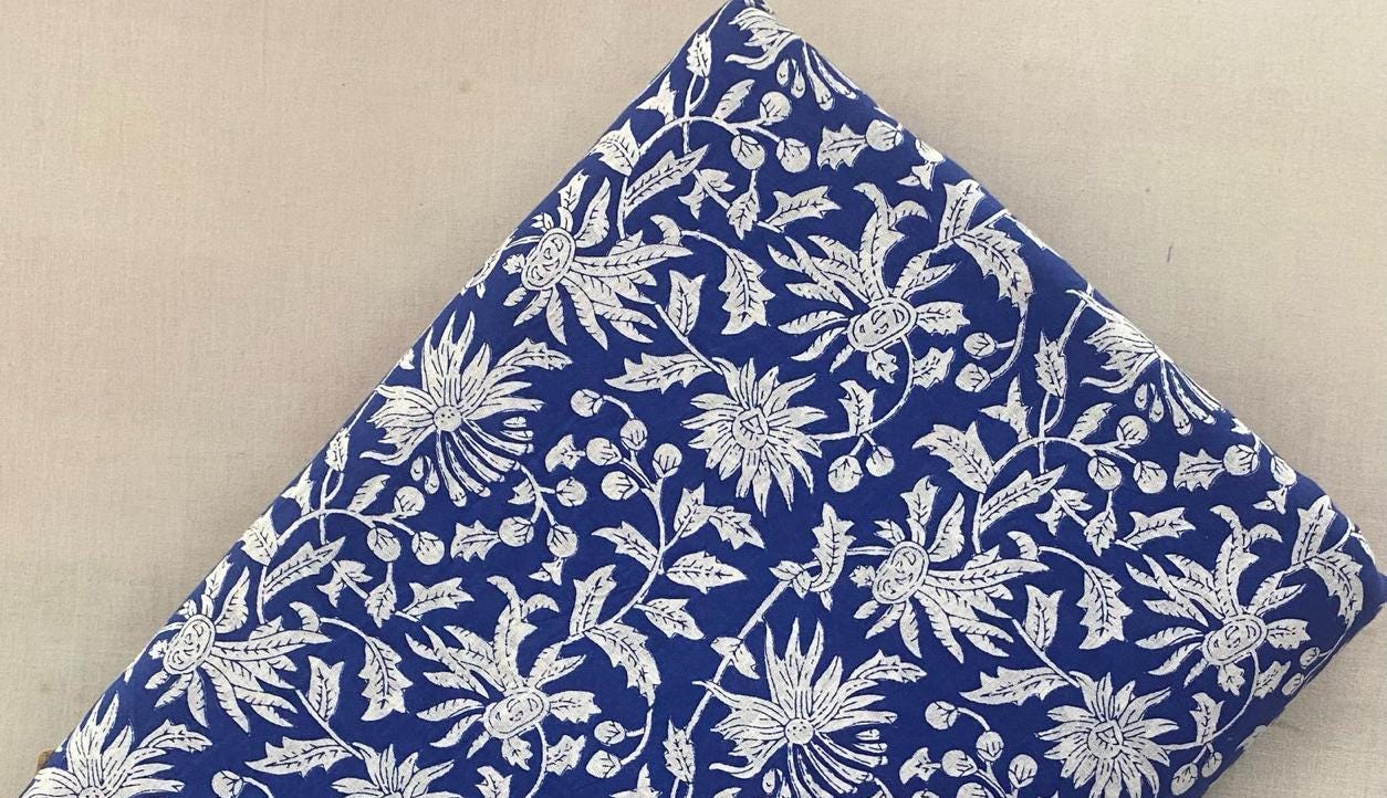 Indian Hand Block Print Fabric, Floral 100% Cotton Quilting Fabric By The Yard, Fabric For Dress Making, Loose Running Fabric, Napkin Fabric