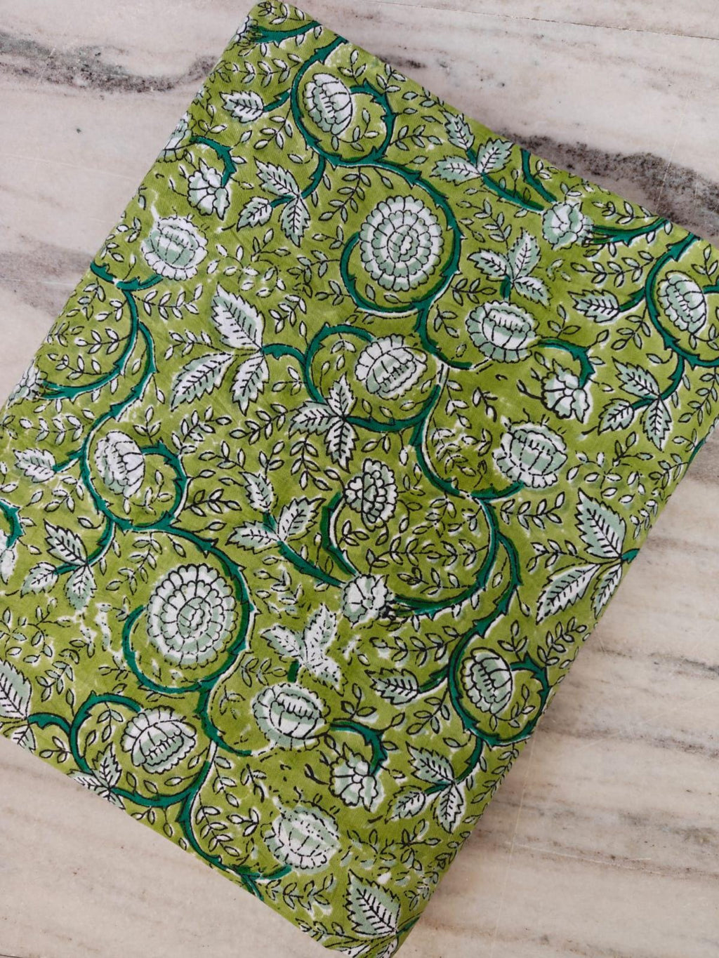 Green Soft Cotton, Indian Hand Block Print Style Cotton, Floral 100% Cotton Fabric By The Yard, Fabric for Loose Running, Vine Flower Fabric