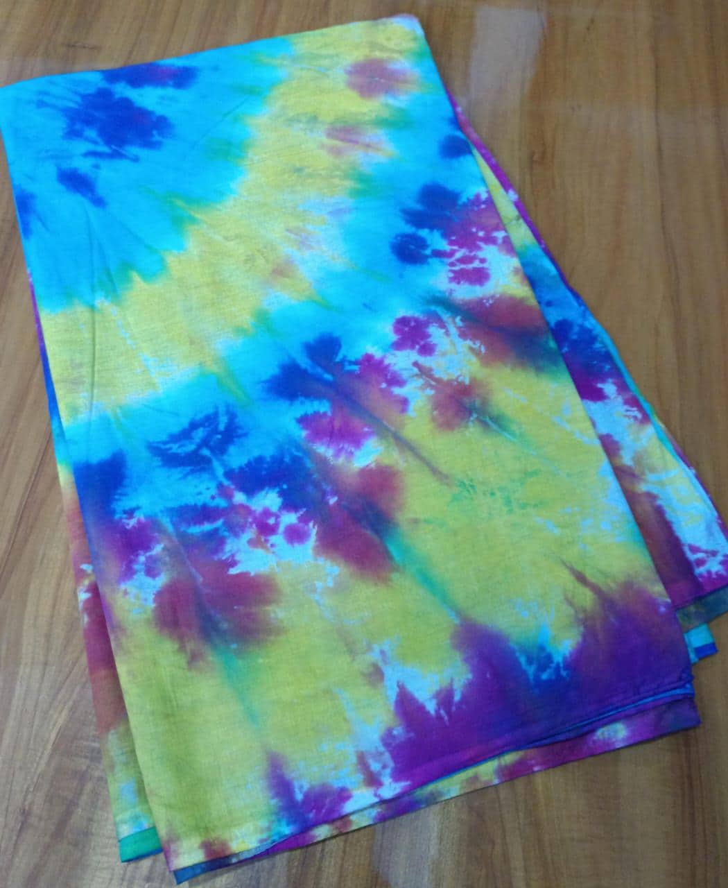 Tie Dye Cotton Fabric by the Yard, Colorful Shibori Print Textile, Bright Turquoise and Yellow Summer Fabric for Apparel, Festival Clothing