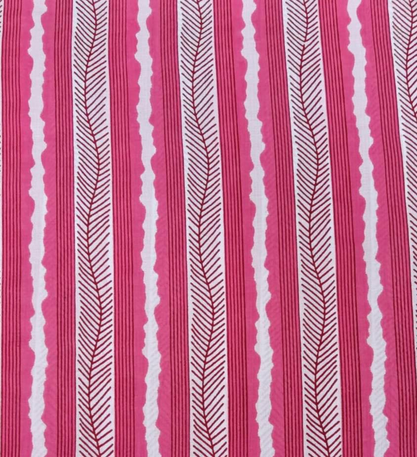 Pink Striped Cotton Fabric, Hand Block Print Fabric, Floral Stripe Cotton Textile, Craft Sewing Fabric, Dressmaking Material, Indian Cotton