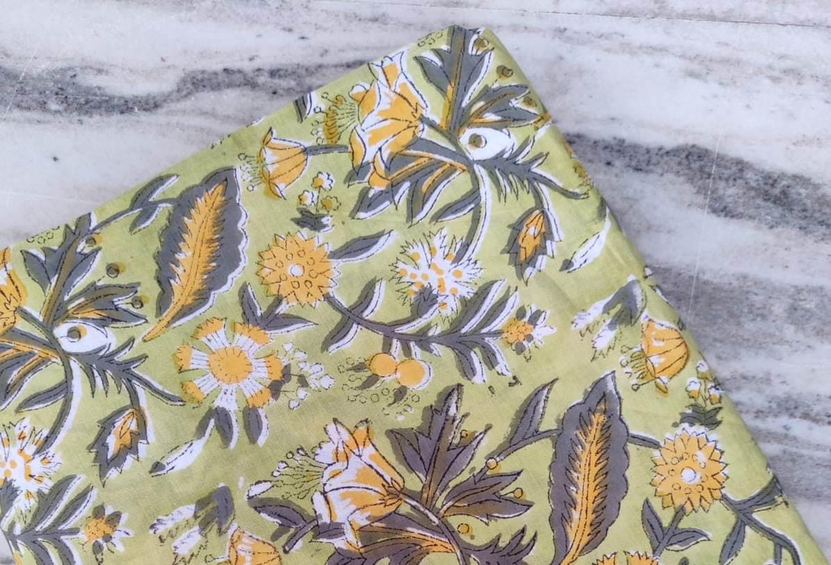 Indian Hand Block Print Fabric, Floral 100% Cotton Quilting Fabric By The Yard, Fabric For Dress Making, Loose Running Fabric, Napkin Fabric
