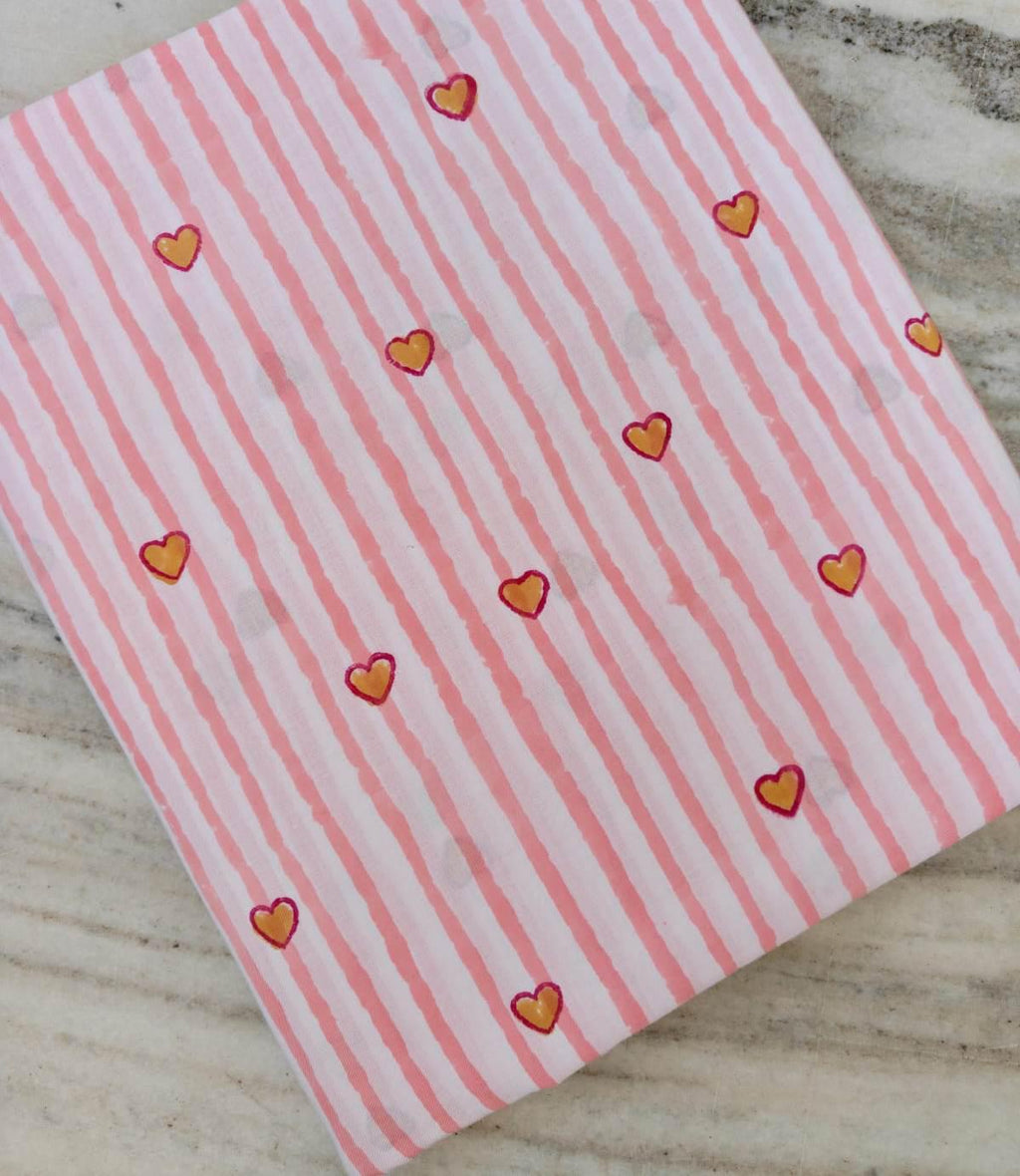 Light Pink Stripe Heart Cotton Fabric by the Yard, Cute Valentine Heart Print Fabric, Soft Quilting Fabric, Romantic Apparel Sewing Material