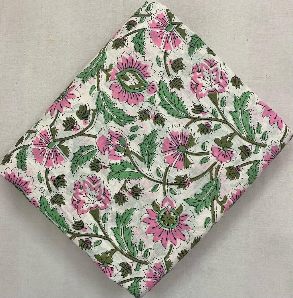 Pink and Green Floral Cotton Fabric, Vintage Style Botanical Print, Quilting Cotton, Soft Craft Fabric, Dressmaking Material by the Yard