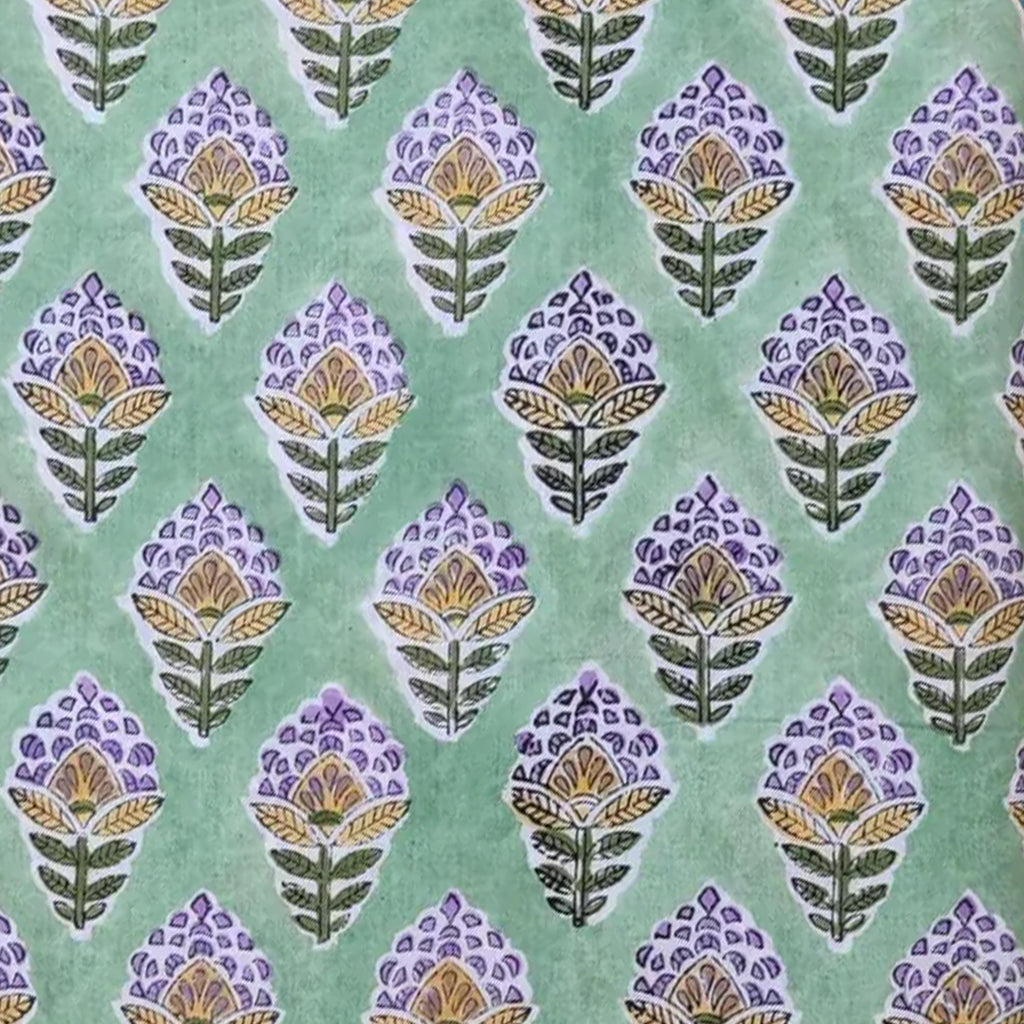 Hand Block Printed Cotton Cushion Cover, Green Floral Pillow Cover, Boho Decorative Throw Pillow, Handmade Cotton, Living Room Home Decor