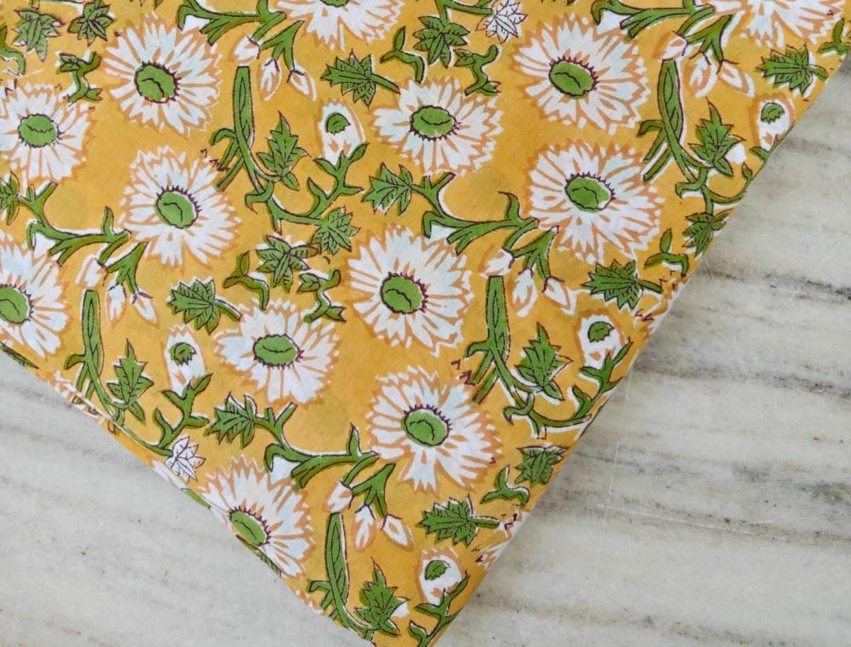 Yellow Cotton Fabric, Indian Soft Cotton by the Yard, Textile Fabric, Napkins, Table Cover Fabric, Dressmaking Fabric, Christmas Decor