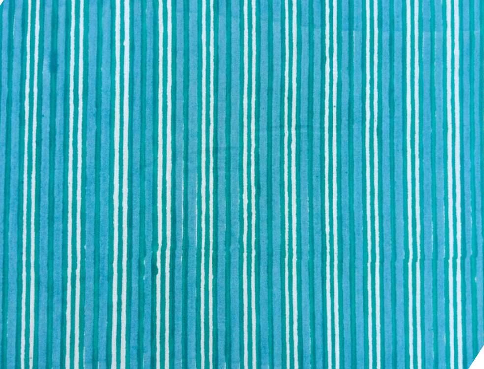 Turquoise Striped Cotton Fabric, Indian Hand Block Print Fabric, Teal Stripe Cotton by Yard, Boho Sewing Fabric, Dressmaking Quilting Fabric