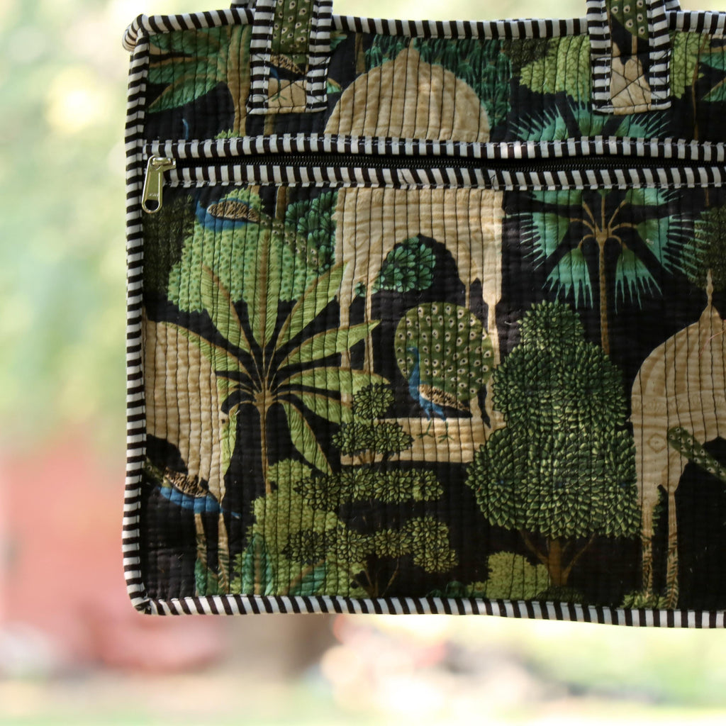 Handmade Quilted Cotton Tote Bag, Forest Print Shoulder Bag