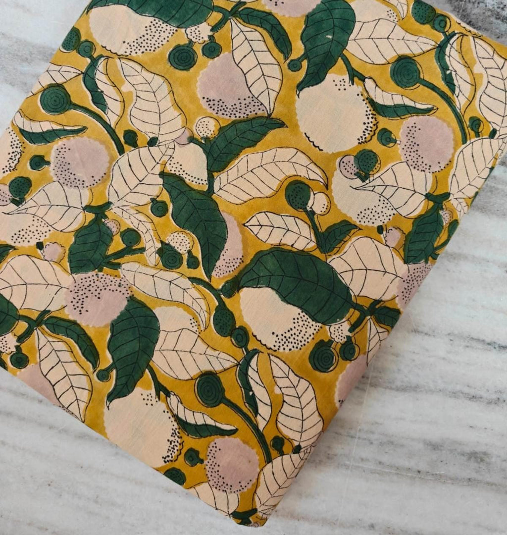 Lemon Botanical Fabric, Mustard Yellow Citrus Print with Green Leaves, Modern Floral Cotton Fabric, Fruit Pattern Sewing Fabric, Gifts