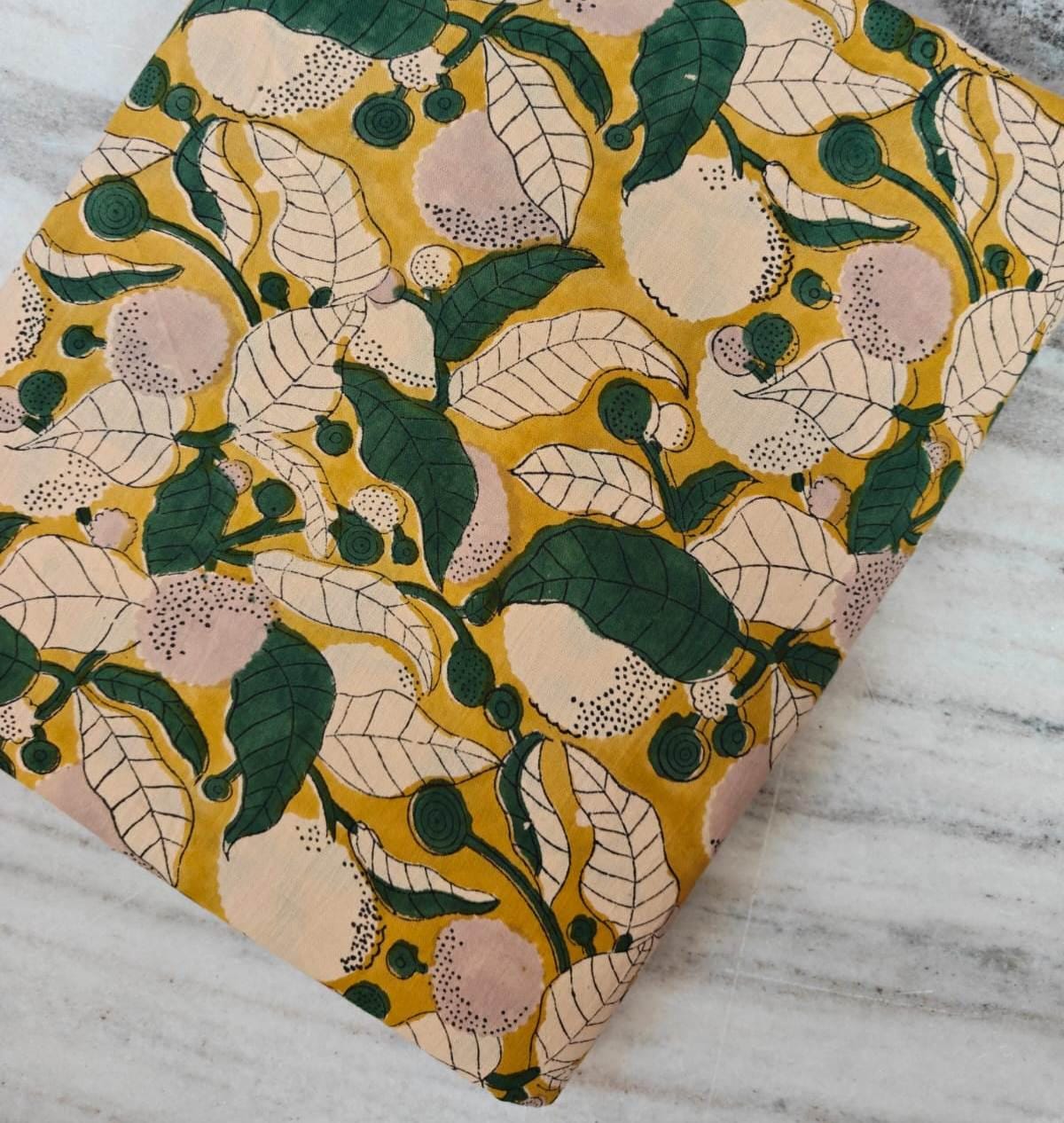 Lemon Botanical Fabric, Mustard Yellow Citrus Print with Green Leaves, Modern Floral Cotton Fabric, Fruit Pattern Sewing Fabric, Gifts