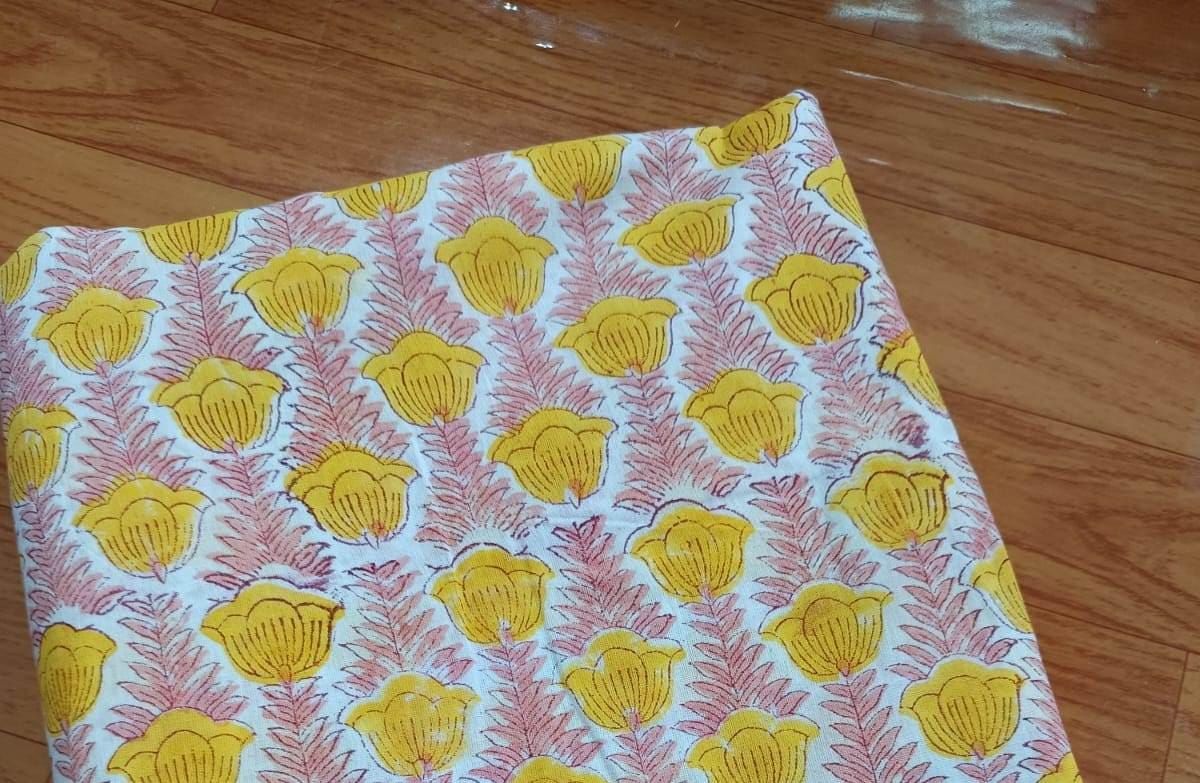 Indian Hand Block Print Fabric, Floral 100% Cotton Quilting Fabric By The Yard, Fabric For Dress Making, Loose Running Fabric, Napkin Fabric