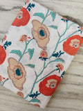 New Arrival Fabric Coral Poppy Cotton Fabric by the Yard, Cream Floral Botanical Print, Teal Leaf Fabric For Dress Making Quilting Fabric