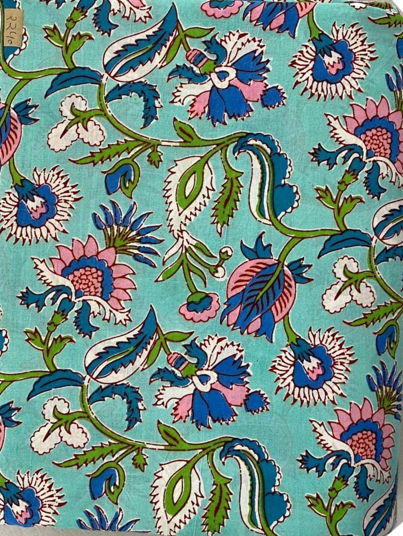 Soft Cotton, Indian Hand Block Print Fabric, Floral 100% Cotton Fabric By The Yard, Fabric for Loose Running, Dress Making, Textile Fabric
