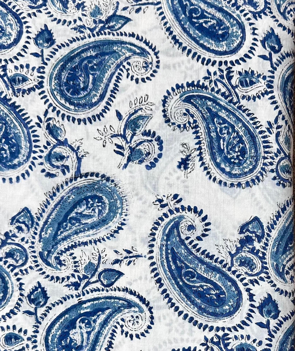 Indigo Blue Paisleyi Indian Hand Block Print Fabric, Soft Cotton Fabric, Floral 100% Cotton Fabric By The Yard, Fabric For Loose Running